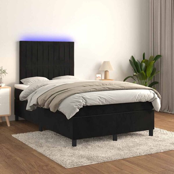 Krevet box spring s madracem LED crni 120 x 200 cm baršun - Crna / 120 x 200 cm