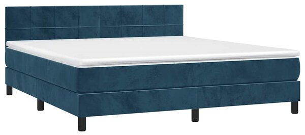 Krevet box spring s madracem LED tamnoplavi 180x200 cm baršun - Plava / 180 x 200 cm