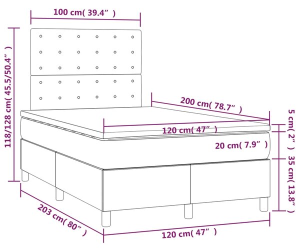 Krevet box spring madrac LED cappuccino 120x200cm umjetna koža - Smeđa / 120 x 200 cm