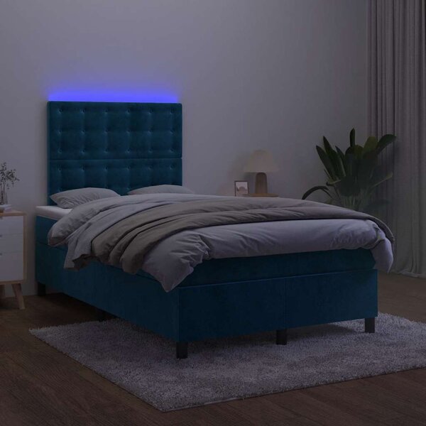 Krevet box spring s madracem LED tamnoplavi 120x200 cm baršun - Plava / 120 x 200 cm