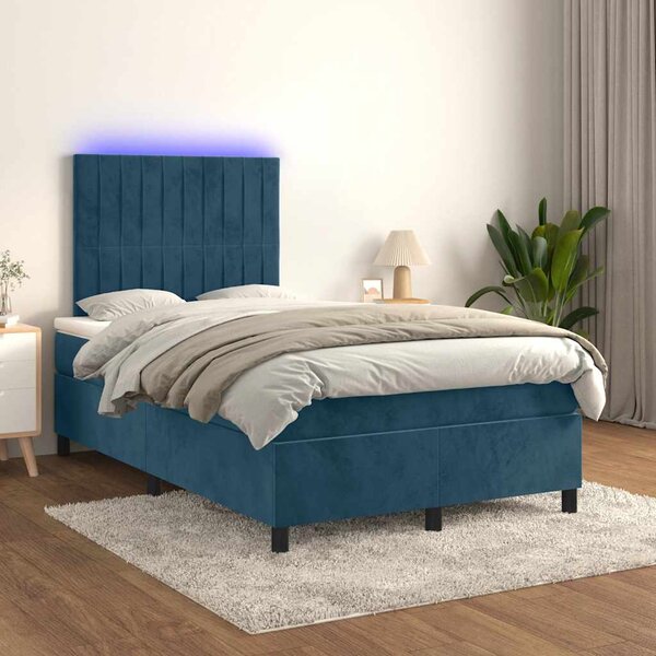 Krevet box spring s madracem LED tamnoplavi 120x200 cm baršun - Plava / 120 x 200 cm
