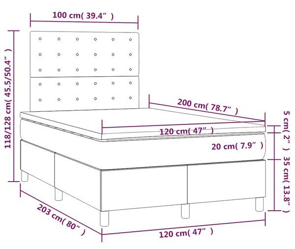 Krevet box spring s madracem LED tamnoplavi 120x200 cm baršun - Plava / 120 x 200 cm