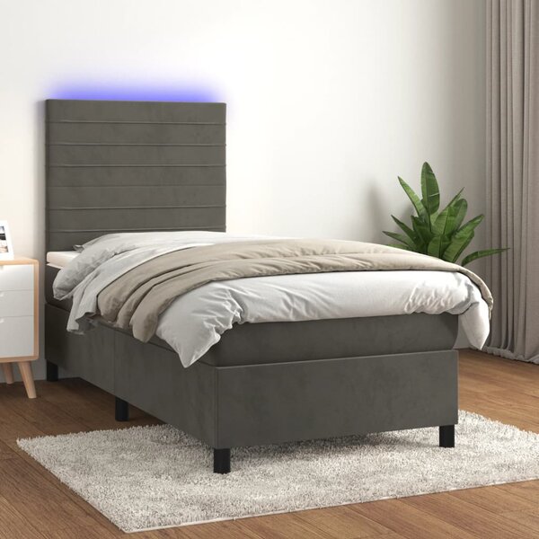 Krevet box spring s madracem LED tamnosivi 90x190 cm baršun - Siva / 90 x 190 cm