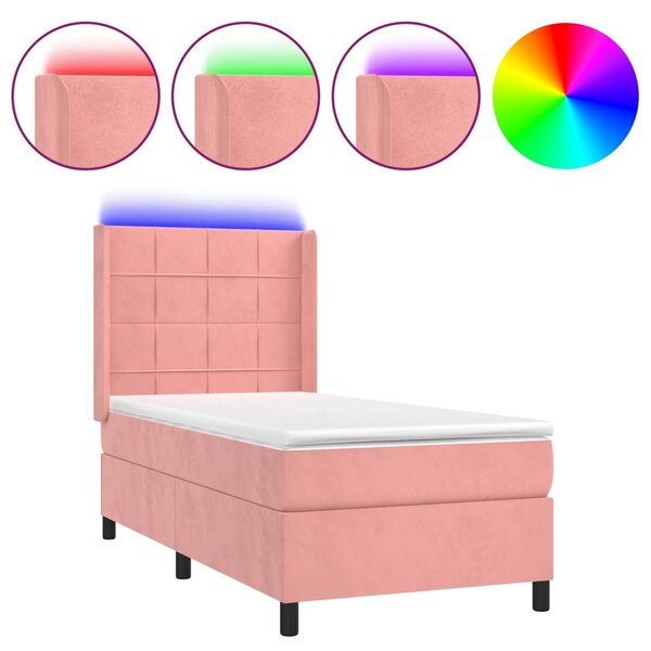 Krevet box spring s madracem LED ružičasti 80x200 cm baršunasti - Ružičasti / 80 x 200 cm