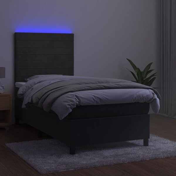 Krevet box spring s madracem LED tamnosivi 90x190 cm baršun - Siva / 90 x 190 cm