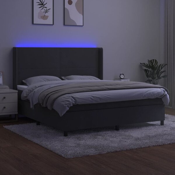 Krevet box spring s madracem LED tamnosivi 160x200 cm baršun - Siva / 160 x 200 cm