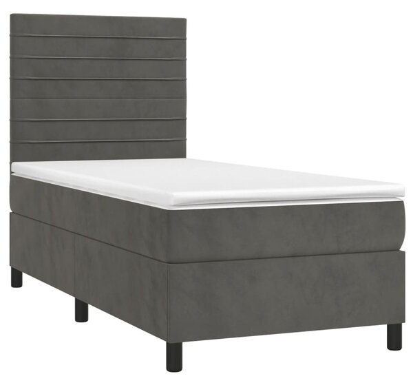 Krevet box spring s madracem LED tamnosivi 90x190 cm baršun - Siva / 90 x 190 cm