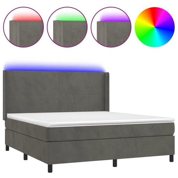 Krevet box spring s madracem LED tamnosivi 160x200 cm baršun - Siva / 160 x 200 cm