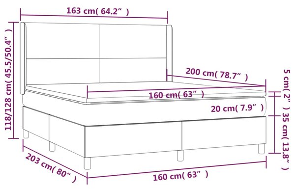 Krevet box spring s madracem LED tamnosivi 160x200 cm baršun - Siva / 160 x 200 cm