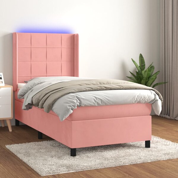 Krevet box spring s madracem LED ružičasti 80x200 cm baršunasti - Ružičasti / 80 x 200 cm