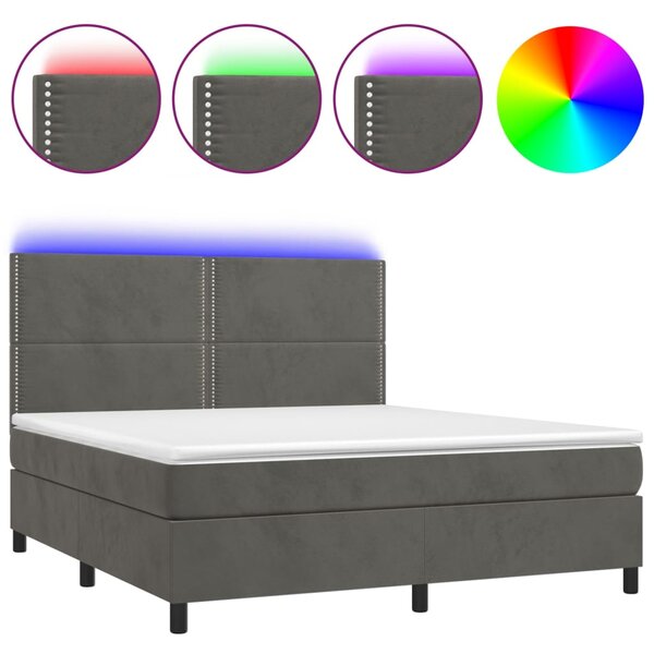 Krevet box spring s madracem LED tamnosivi 160x200 cm baršun - Siva / 160 x 200 cm