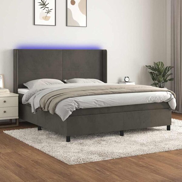 Krevet box spring s madracem LED tamnosivi 160x200 cm baršun - Siva / 160 x 200 cm