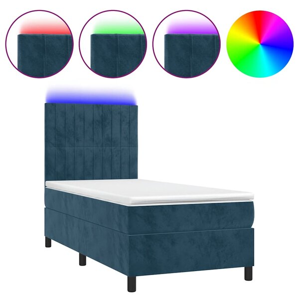 Krevet box spring s madracem LED tamnoplavi 90x190 cm baršun - Plava / 90 x 190 cm
