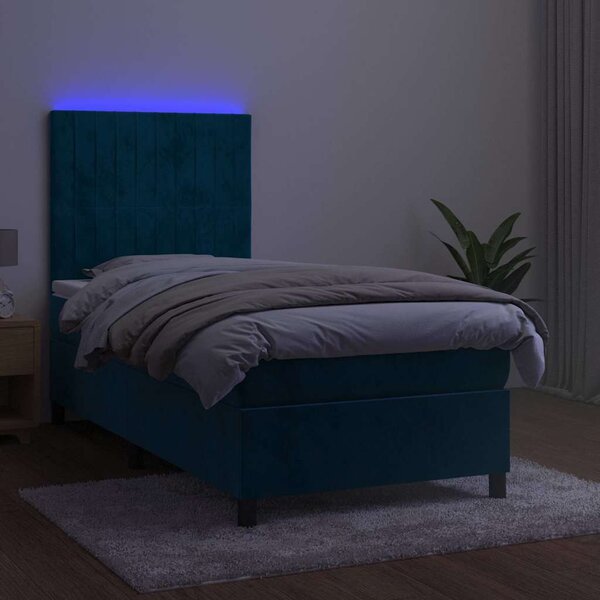 Krevet box spring s madracem LED tamnoplavi 90x190 cm baršun - Plava / 90 x 190 cm