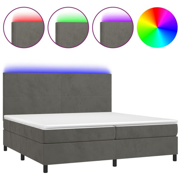 Krevet box spring s madracem LED tamnosivi 200x200 cm baršun - Siva / 200 x 200 cm