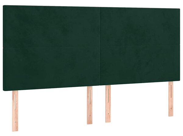 Krevet box spring s madracem LED tamnozeleni 200x200 cm baršun - Zelena / 200 x 200 cm