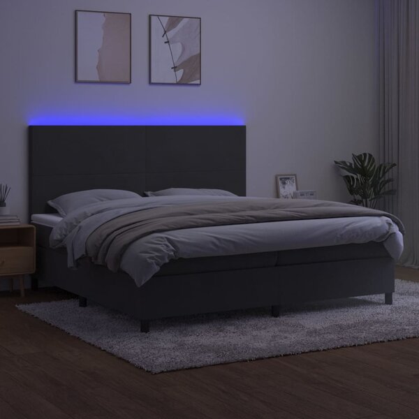 Krevet box spring s madracem LED tamnosivi 200x200 cm baršun - Siva / 200 x 200 cm