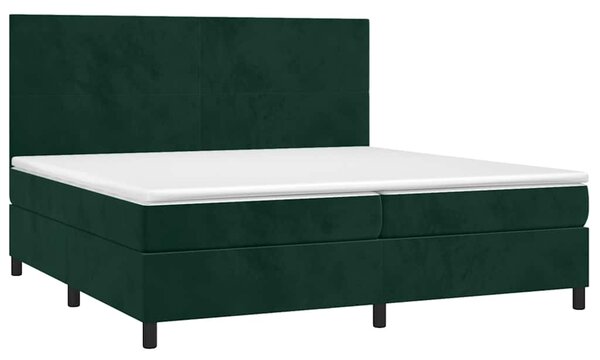 Krevet box spring s madracem LED tamnozeleni 200x200 cm baršun - Zelena / 200 x 200 cm