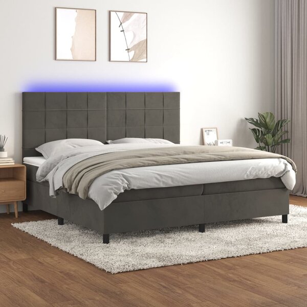 Krevet box spring s madracem LED tamnosivi 200x200 cm baršun - Siva / 200 x 200 cm