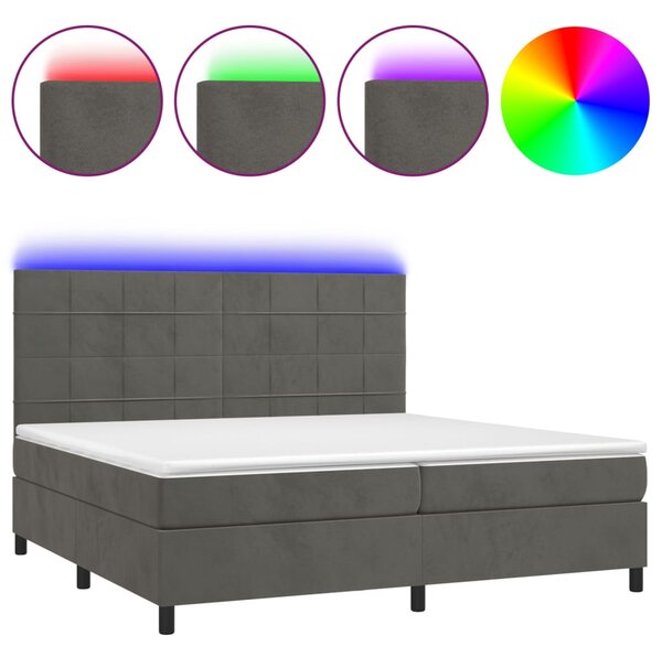 Krevet box spring s madracem LED tamnosivi 200x200 cm baršun - Siva / 200 x 200 cm