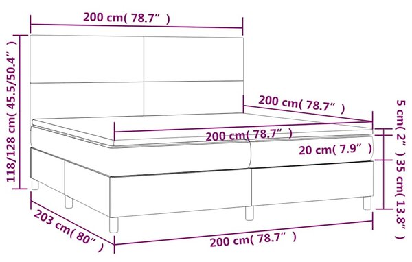 Krevet box spring s madracem LED tamnozeleni 200x200 cm baršun - Zelena / 200 x 200 cm