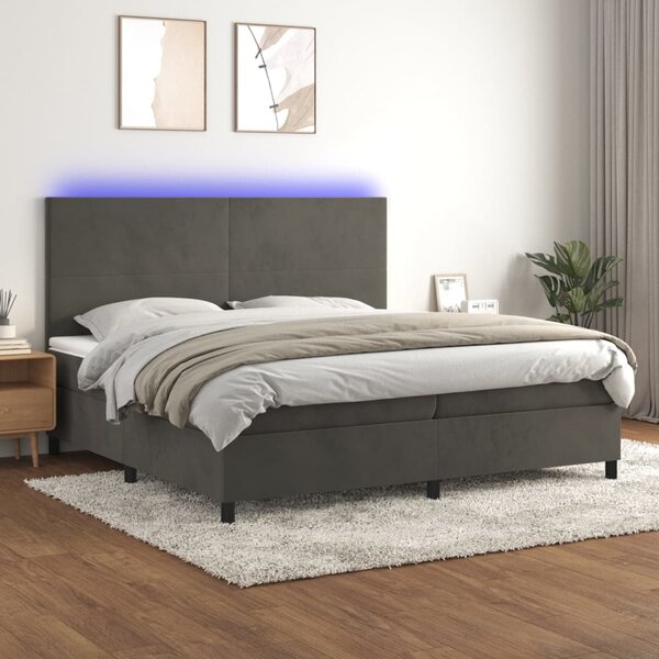Krevet box spring s madracem LED tamnosivi 200x200 cm baršun - Siva / 200 x 200 cm