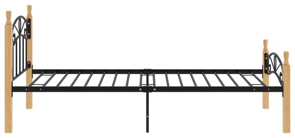 Okvir kreveta crni od metala i masivne hrastovine 90 x 200 cm - Crna / 90 x 200 cm