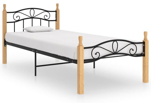 Okvir kreveta crni od metala i masivne hrastovine 90 x 200 cm - Crna / 90 x 200 cm