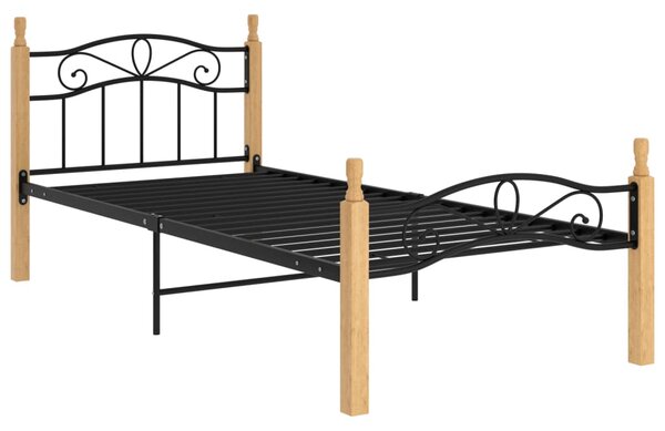 Okvir kreveta crni od metala i masivne hrastovine 90 x 200 cm - Crna / 90 x 200 cm