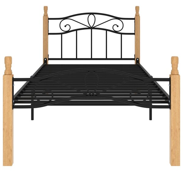 Okvir kreveta crni od metala i masivne hrastovine 90 x 200 cm - Crna / 90 x 200 cm