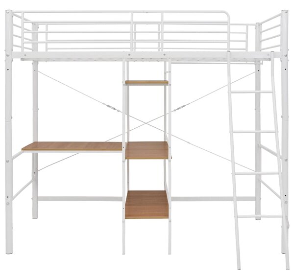 Krevet na kat sa stolićima u okviru bijeli metalni 90 x 200 cm - Bijela / 90 x 200 cm