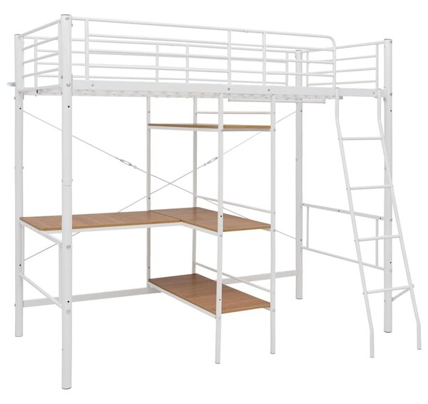 Krevet na kat sa stolićima u okviru bijeli metalni 90 x 200 cm - Bijela / 90 x 200 cm