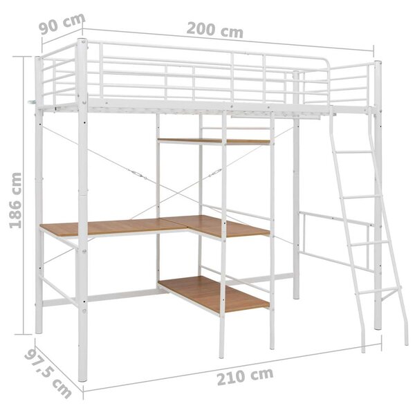 Krevet na kat sa stolićima u okviru bijeli metalni 90 x 200 cm - Bijela / 90 x 200 cm