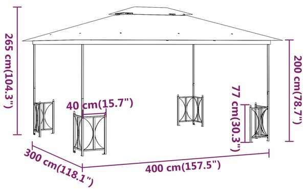 Sjenica s bočnim zidovima i dvostrukim krovom 3x4 m smeđe-siva - Tupe / 3 x 4 m