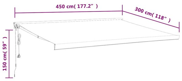 Tenda na uvlačenje žuto-bijela 4,5x3 m od tkanine i aluminija - Žuta / 4.5 x 3 m