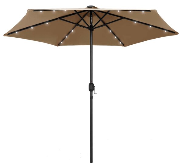 Vrtni suncobran LED s aluminijskim stupom 270 cm smeđesivi - Siva / N/A