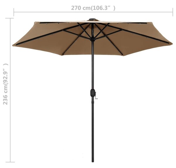 Vrtni suncobran LED s aluminijskim stupom 270 cm smeđesivi - Siva / N/A
