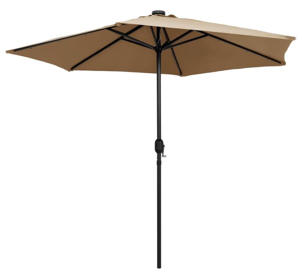 Vrtni suncobran LED s aluminijskim stupom 270 cm smeđesivi - Siva / N/A