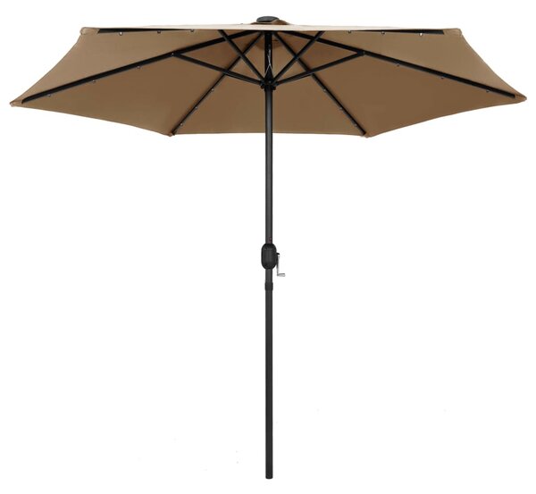Vrtni suncobran LED s aluminijskim stupom 270 cm smeđesivi - Siva / N/A