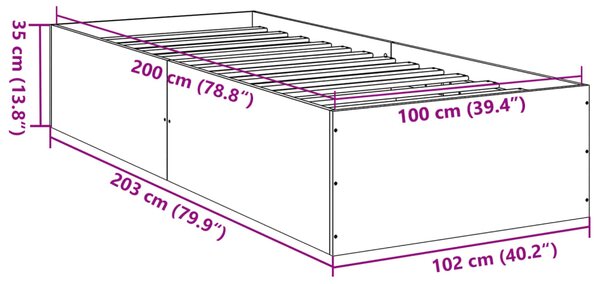 Okvir kreveta boja betona 100x200 cm od konstruiranog drva - Siva / 100 x 200 cm
