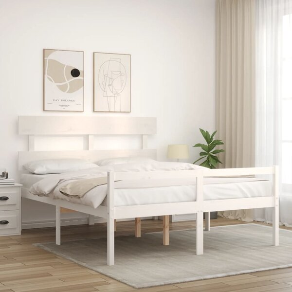 Krevet za starije s uzglavljem bijeli 160x200 cm masivnog drva - Bijela / 160 x 200 cm