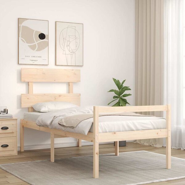 Krevet za starije s uzglavljem za jednu osobu od masivnog drva - Smeđa / 90 x 190 cm