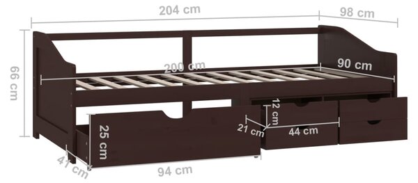 Trosjed/ležaj s ladicama tamnosmeđi 90 x 200 cm od borovine - Smeđa / N/A