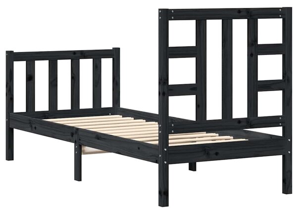 Okvir kreveta s uzglavljem crni jednokrevetni masivno drvo - Crna / 75 x 190 cm