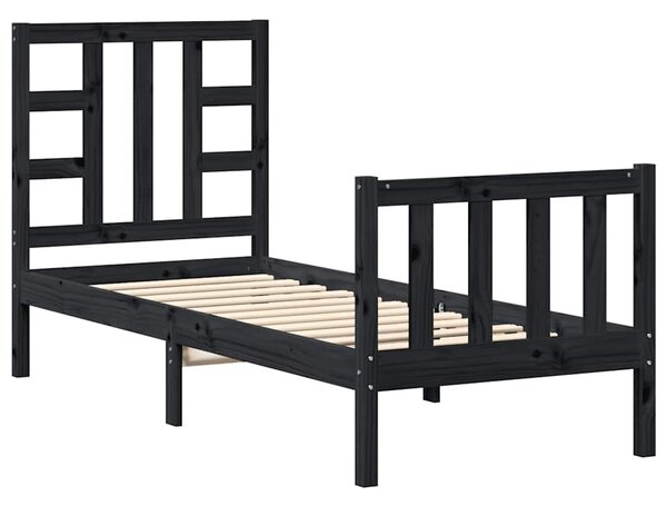 Okvir kreveta s uzglavljem crni jednokrevetni masivno drvo - Crna / 75 x 190 cm