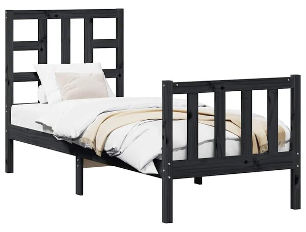 Okvir kreveta s uzglavljem crni jednokrevetni masivno drvo - Crna / 75 x 190 cm