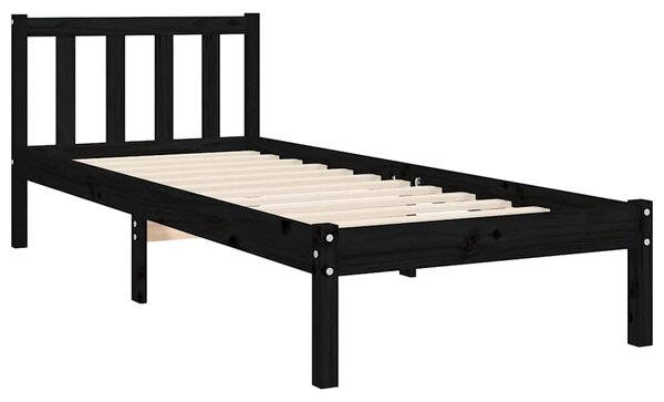 Okvir kreveta s uzglavljem crni jednokrevetni masivno drvo - Crna / 75 x 190 cm