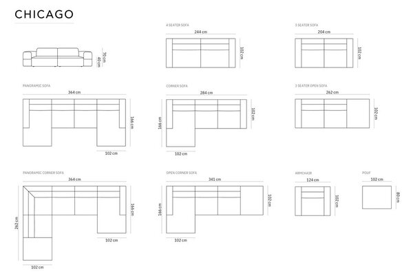 Tamno siva kutna garnitura (s desnim kutom/u obliku slova "U") Chicago – Cosmopolitan Design