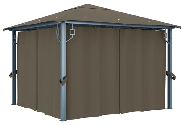 Sjenica sa zastorima i LED svjetlima 300 x 300 cm smeđe-siva - Tupe / 300 x 300 cm