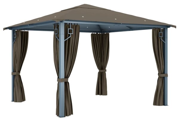 Sjenica sa zastorima i LED svjetlima 300 x 300 cm smeđe-siva - Tupe / 300 x 300 cm